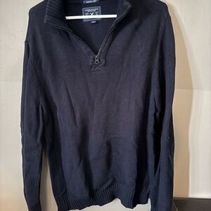 American Eagle Outfitters Men's Dark Blue Zip-Up Sweater